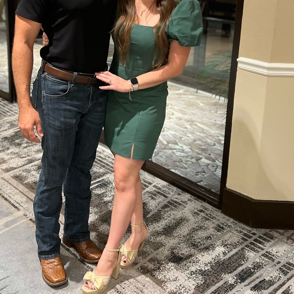 Trixxi Forest Green Puff Sleeve Dress